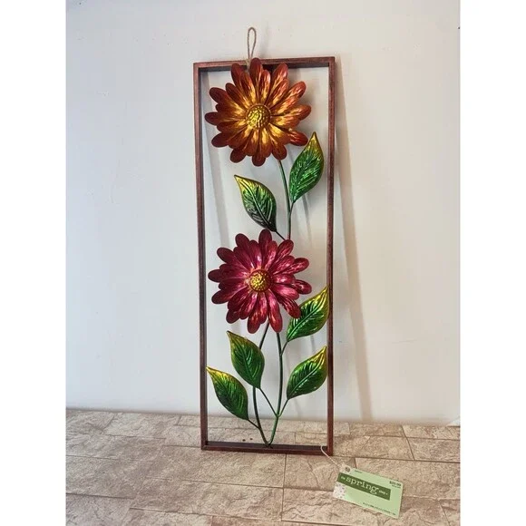 NWT Metal Flower Wall Decor 2 Flowers Outdoor Inside Art Backyard Decorations - Picture 1 of 6